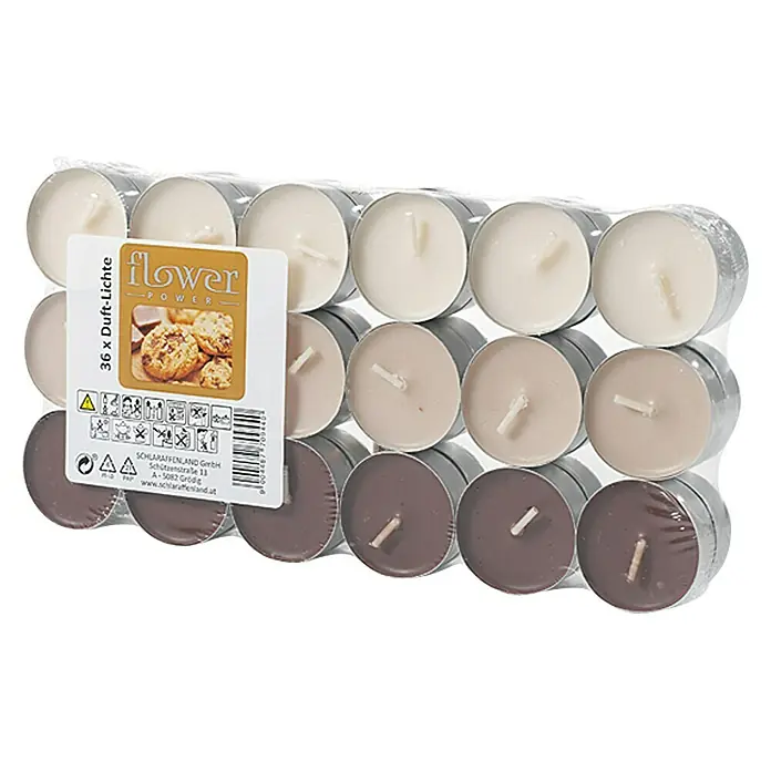 Duft-Teelicht - 36 Stk., Cookies, Braun - Vorderansicht