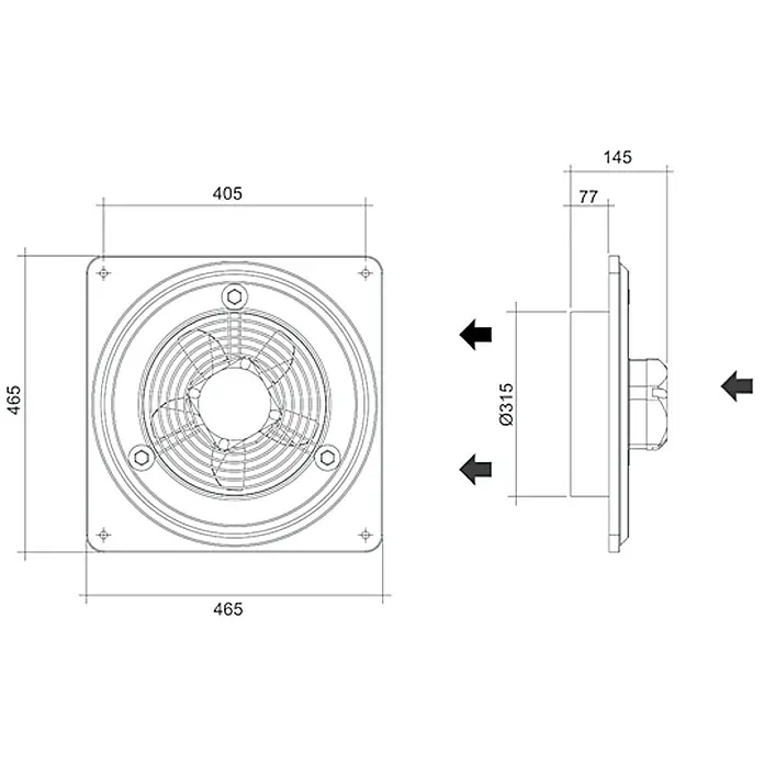 Air-Circle Außenwand-Ventilator Basic 300 - Durchmesser: 315 mm, Max. Luftleistung: 1.382 m³/h, Grau - Vorderansicht