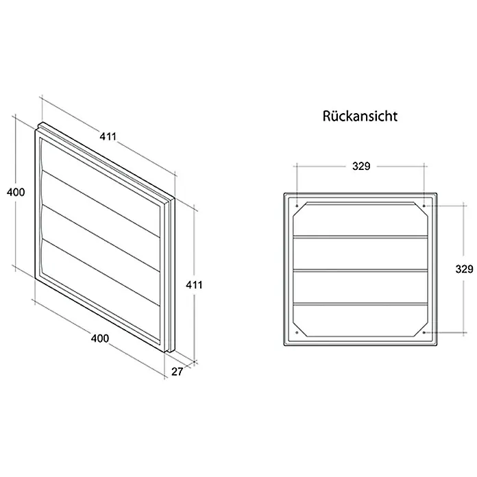 Air-Circle Jalousieklappe FS 14 - Passend für: Außenwand-Ventilator Basic 200 - Vorderansicht
