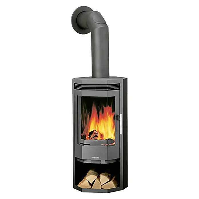 Justus Kaminofen Usedom 5 II - 5 kW, Raumheizvermögen: 88 m³, Verkleidung: Stahl, Gussgrau - Vorderansicht
