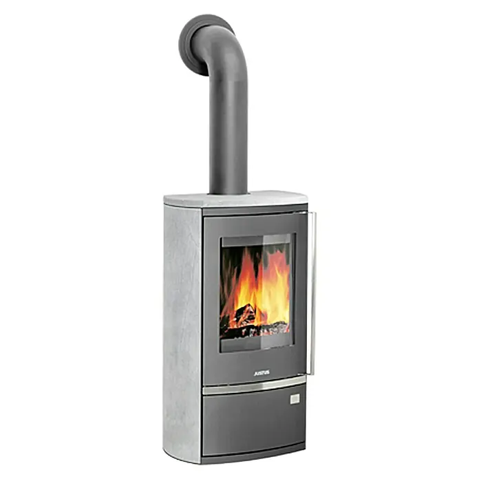 Justus Kaminofen Reno R - 6 kW, Raumheizvermögen: 124 m³, Verkleidung: Speckstein, Gussgrau - Vorderansicht