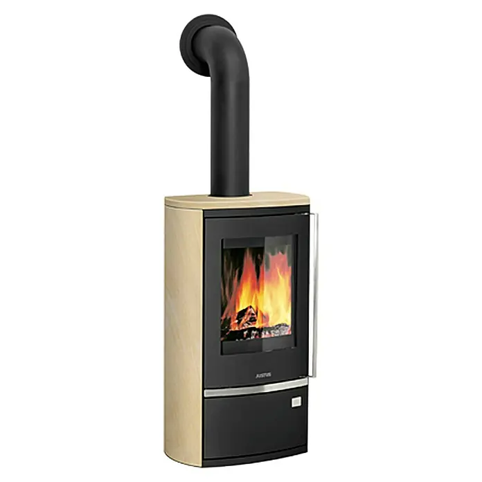 Justus Kaminofen Reno R - 6 kW, Raumheizvermögen: 124 m³, Verkleidung: Sandstein, Schwarz - Vorderansicht