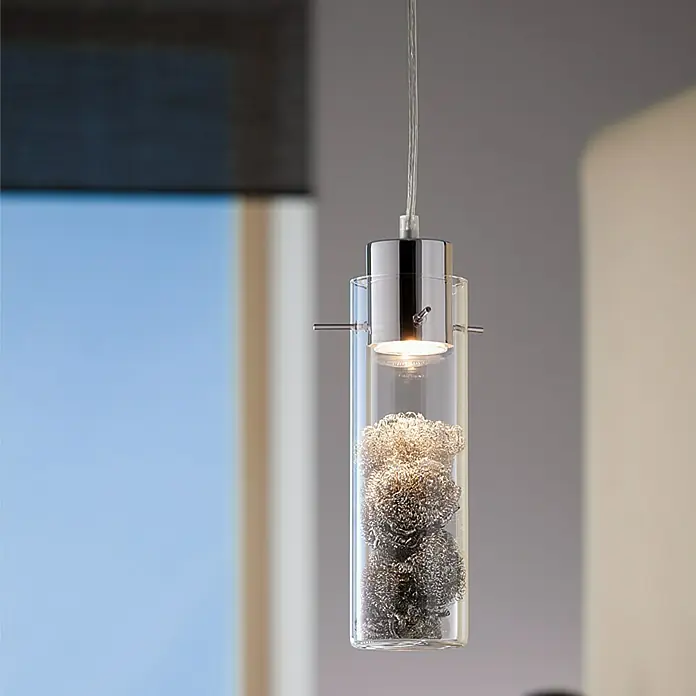 Tween Light Lámpara colgante redonda Buta - 132 W, Ø x Al: 10 x 155 cm, Transparente, Cromo, GU10
