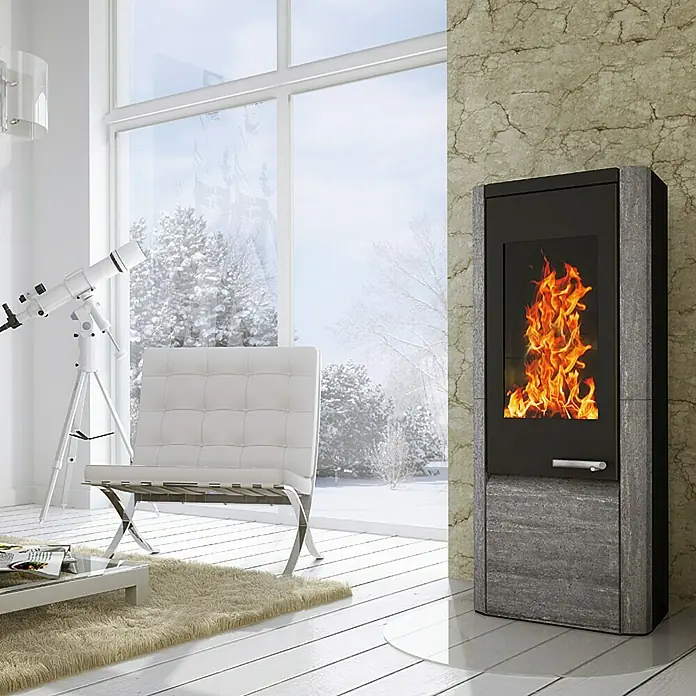 Wamsler Kaminofen Myro - 8 kW, Raumheizvermögen: 182 m³, Verkleidung: Naturstein, Serpentino/Schwarz