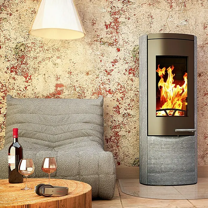 Wamsler Kaminofen Myra - 8 kW, Raumheizvermögen: 182 m³, Verkleidung: Naturstein, Serpentino/Schwarz