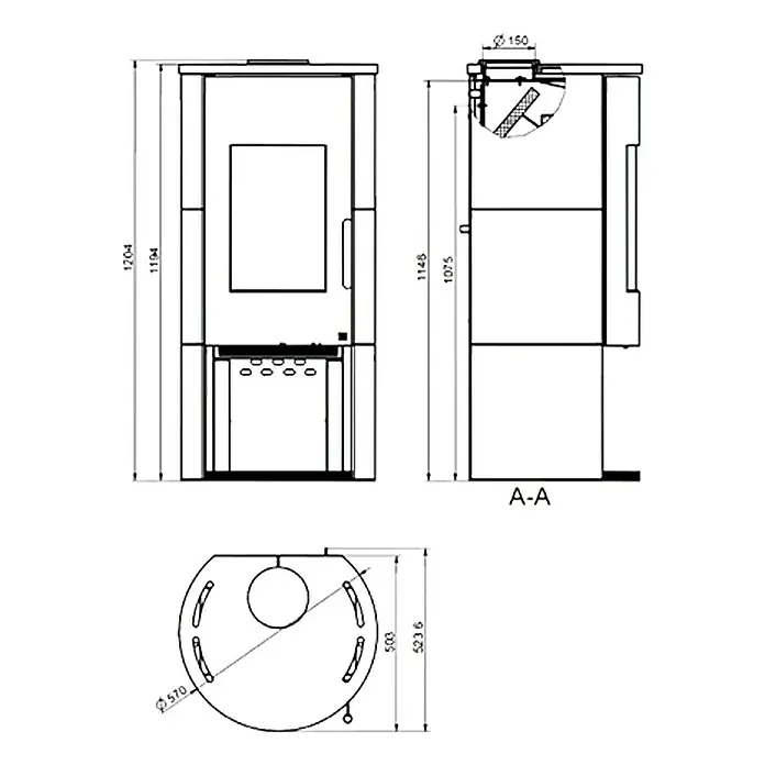 Wamsler Kaminofen Vitus - 7 kW, Raumheizvermögen: 148 m³, Verkleidung: Keramik, Weiß - Vorderansicht