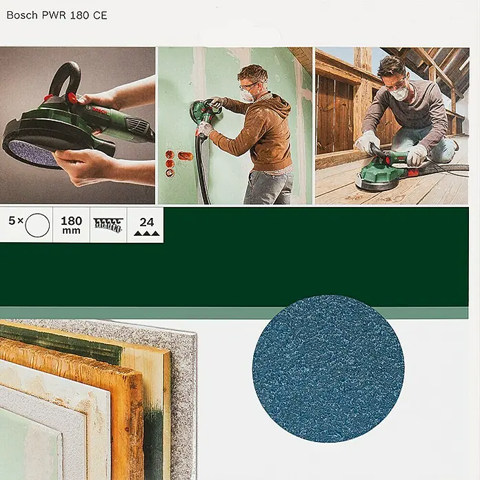 Bosch Hoja de lija - Diámetro: 180 mm, Grano: 24, 5 ud. - Vista frontal