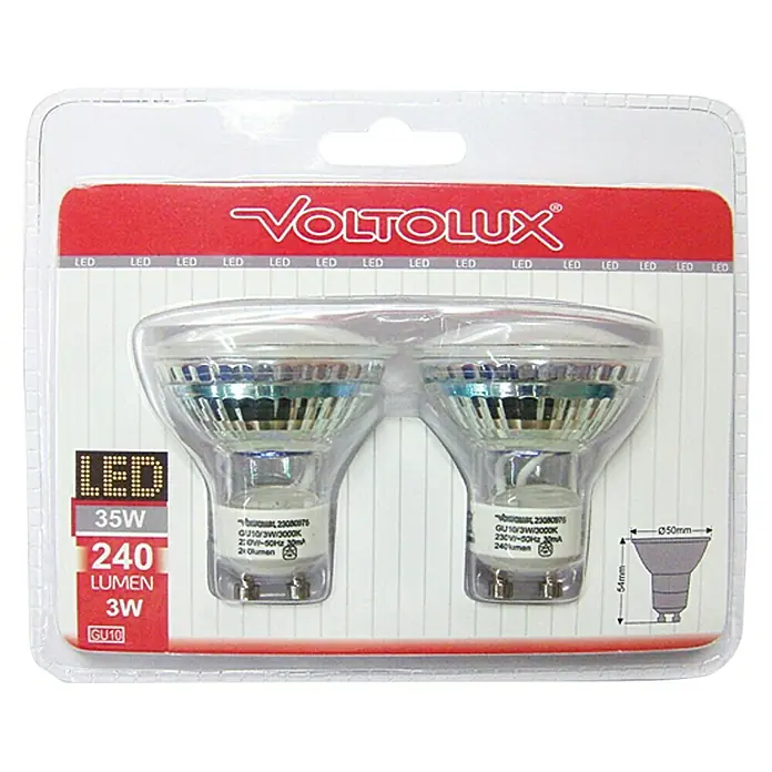 Voltolux Bombilla LED - 3 W, GU10, Mate, 2 uds. - Vista frontal