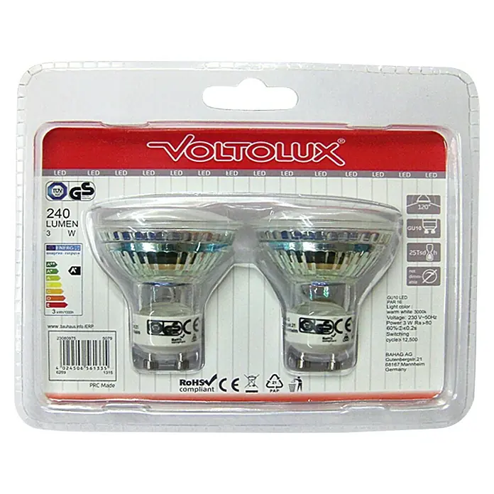 Voltolux Bombilla LED - 3 W, GU10, Mate, 2 uds. - Vista trasera