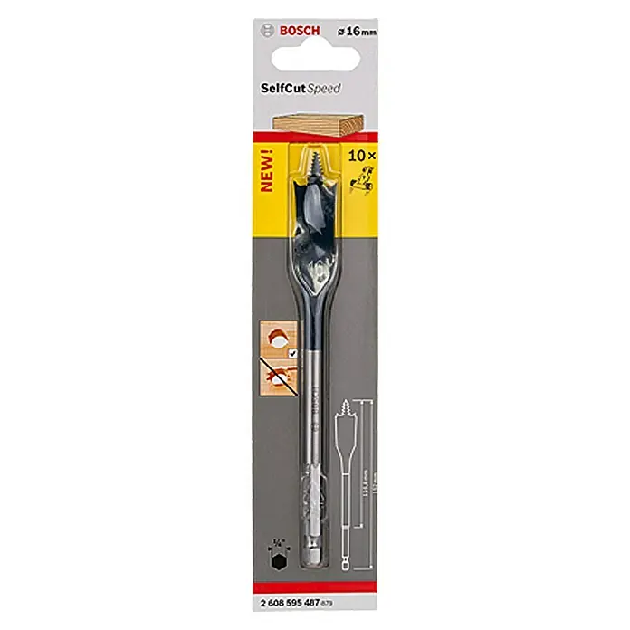 Bosch Plosnato svrdlo za drvo Self Cut Speed - Ø x D: 16 x 152 mm, ¼″ Hex - Pogled sprijeda