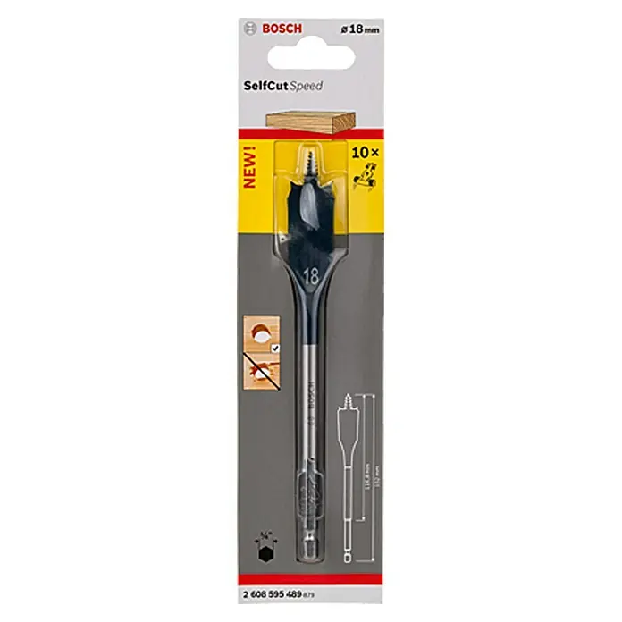 Bosch Plosnato svrdlo za drvo Self Cut Speed - Ø x D: 18 x 152 mm, ¼″ Hex - Pogled sprijeda