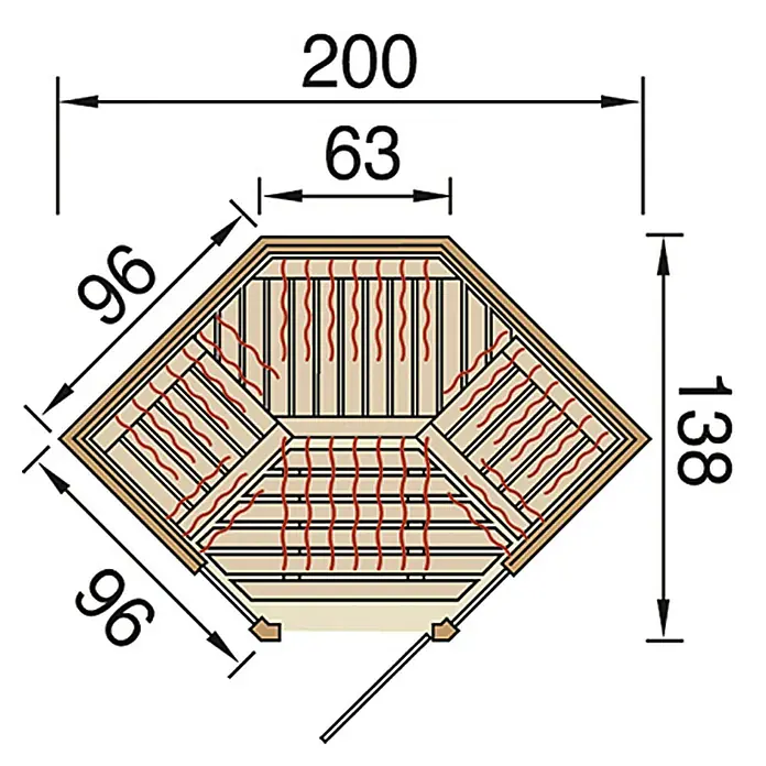 Weka Infrarotkabine 557 Eck - 2.890 W, Therm-Flächenstrahler, 138 x 200 x 190 cm - Ansicht von oben