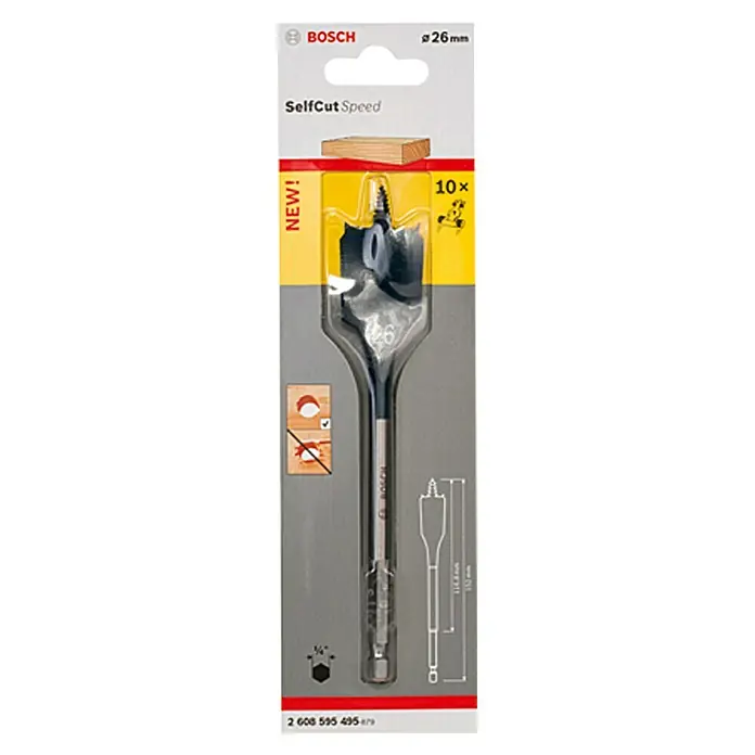 Bosch Plosnato svrdlo za drvo Self Cut Speed - Ø x D: 26 x 152 mm, ¼″ Hex - Pogled sprijeda