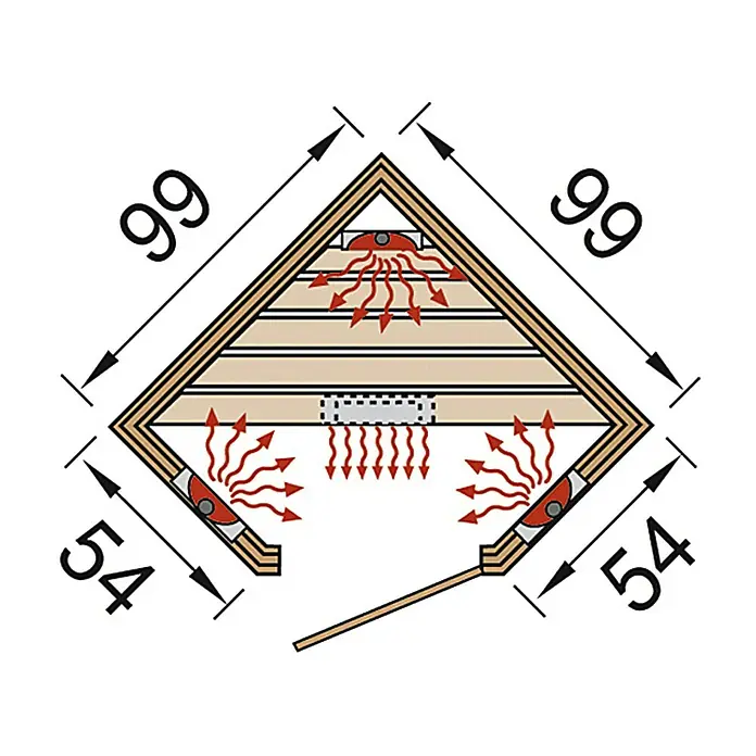 Weka Infrarotkabine Tanilla Eck - 1.400 W, 4 Keramikstrahler, 99 x 99 x 190 cm - Ansicht von oben