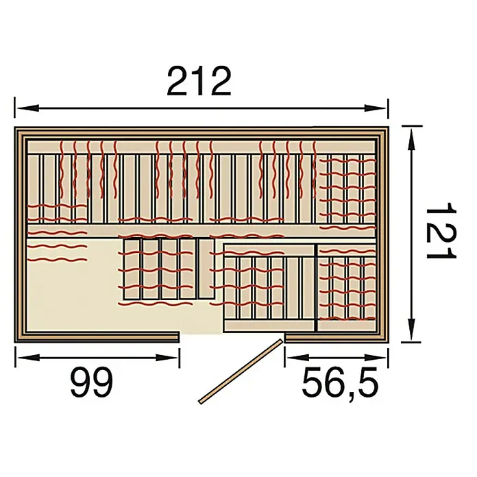 Weka Infrarotkabine 547 - 3.336 W, Therm-Flächenstrahler, 121 x 212 x 199 cm - Ansicht von oben