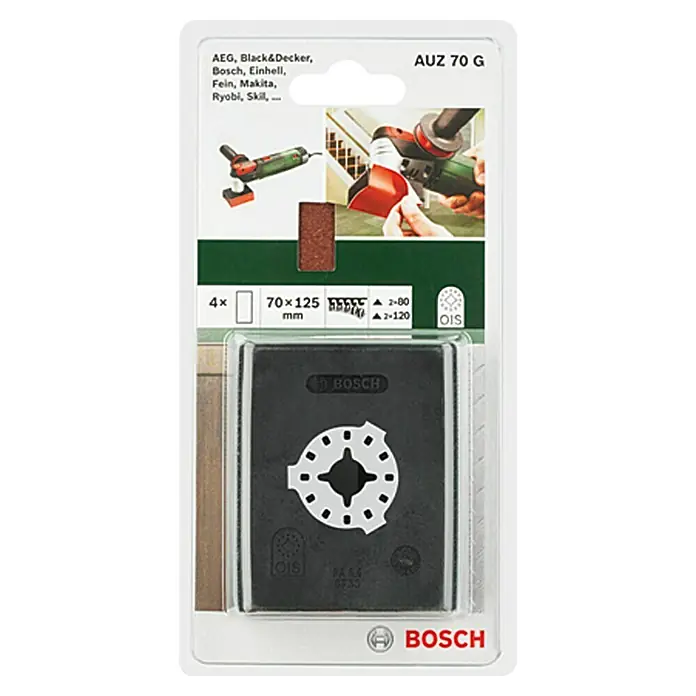 Bosch Taco lijador de perfiles AUZ 70 G - Apto para: Madera, Medidas papel abrasivo: 70 x 125 mm - Vista frontal