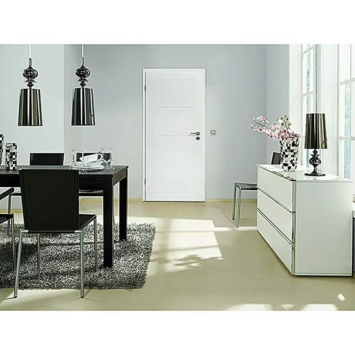 Kilsgaard Zimmertür Lines II - 735 x 1.985 mm, DIN Anschlag: Links, Weiß, Mittellage: Röhrenspan