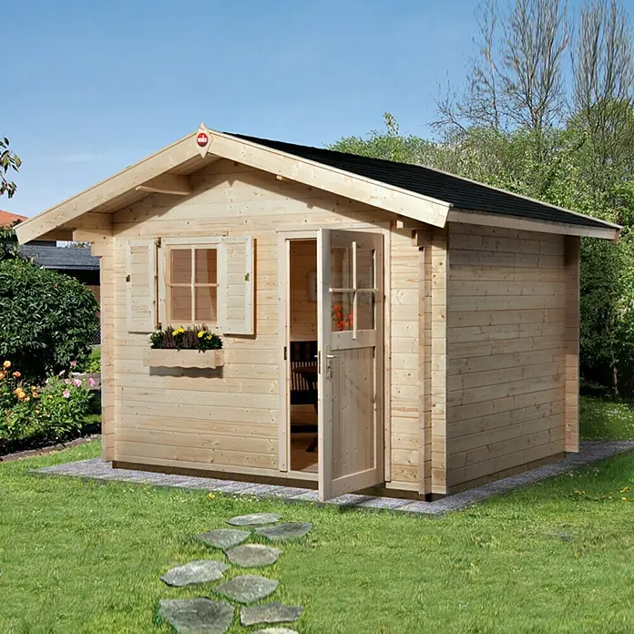 Weka Blockbohlenhaus Napoli - 45 mm, 9 m², Satteldach - Vorderansicht