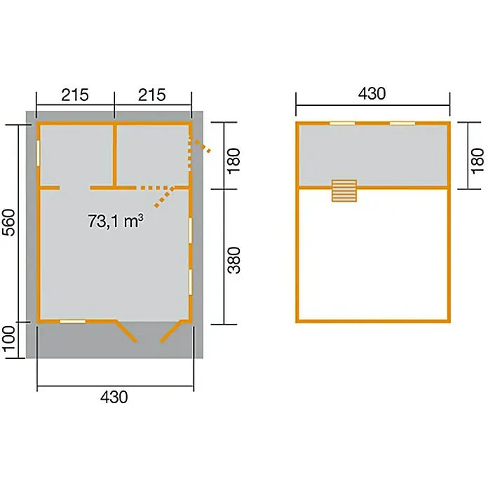 Weka Gartenhaus Müritz - 45 mm, 24,08 m², Satteldach - Ansicht von oben