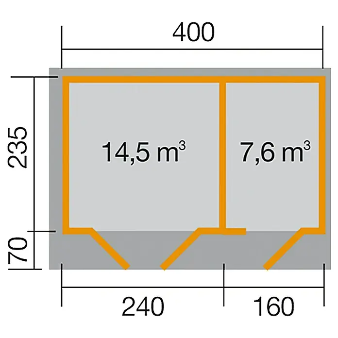 Weka Drvena vrtna kućica Palermo - 28 mm, 9,4 m², Nusprostorija - Pogled odozgo