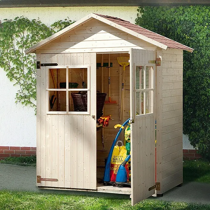 Weka Terrassenschrank - L x B: 87 x 163 cm, Wandstärke: 14 mm - Vorderansicht