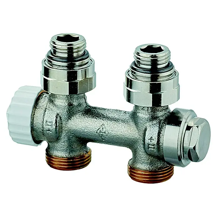Heimeier Multilux Thermostat-Ventilunterteil - ½″, Durchgang, Geeignet für: Heizkörper mit Mittelanschluss - Vorderansicht