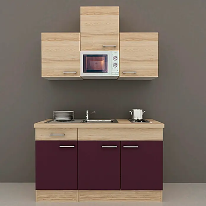 Flex-Well Sofia Singleküche Sofia - Breite: 150 cm, Akazie-Nachbildung, Mit Kochfeld und Mikrowelle
