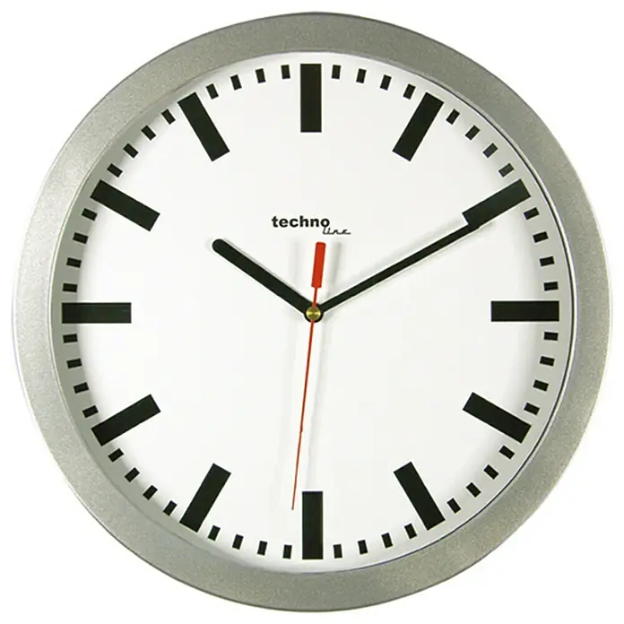 Okrugli zidni sat - Srebrna-crna-bijela, 30 cm - Pogled sprijeda
