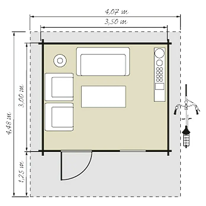 Caseta de madera Turku - Madera, Área: 10,5 m², Espesor de pared: 44 mm