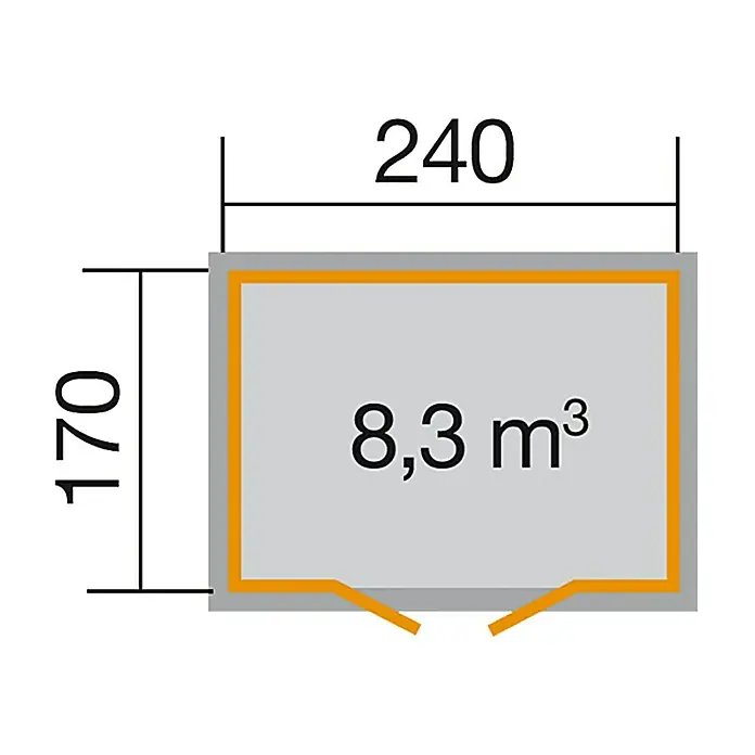 Weka Gerätehaus - Außenbreite inkl. Dachüberstand: 277 cm, Außentiefe inkl. Dachüberstand: 208 cm, Holz, Rot - Ansicht von oben