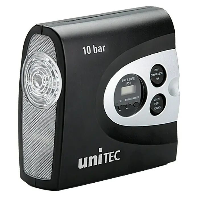 UniTEC Profi Kompressor - 12V Gleichstrom, 10 bar, 22 l/min - Linke Seitenansicht