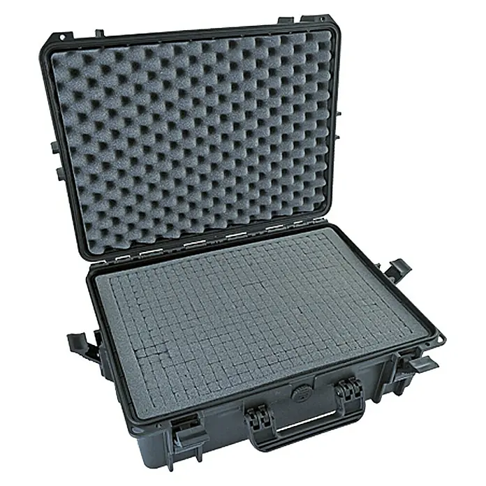 Wasserdichter Koffer MAX 505 mit Einlage - L x B x H: 555 x 428 x 211 mm, Mit Würfelschaumstoffeinlage, Schwarz, Kunststoff