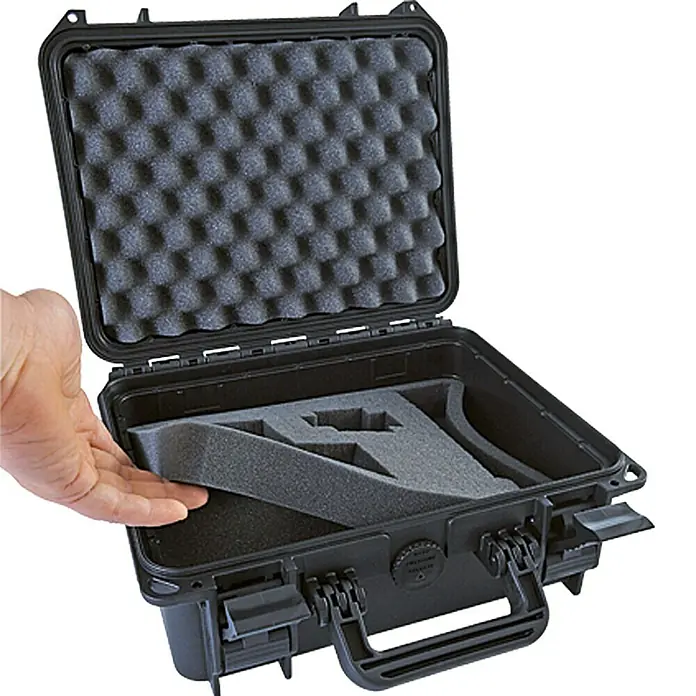 Wasserdichter Koffer MAX 300 mit Einlage - L x B x H: 336 x 300 x 148 mm, Mit Würfelschaumstoffeinlage, Schwarz, Kunststoff