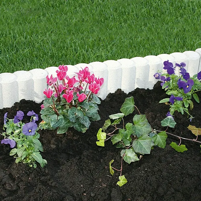 Palisaden-Randstein - 50 x 6 x 15 cm, Weiß, Beton
