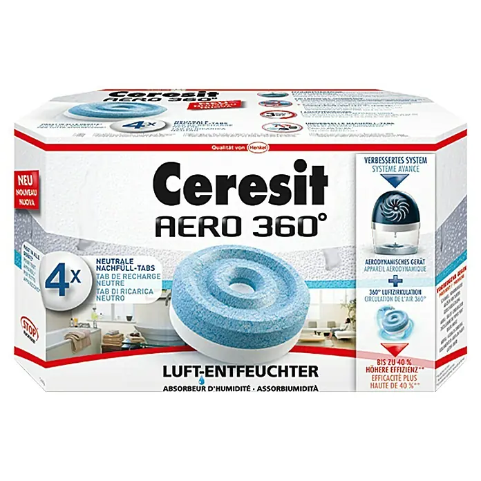 Ceresit Aero 360° Luftentfeuchter-Nachfüllpack - Geruchsneutral, 4 Stk. x 450 g