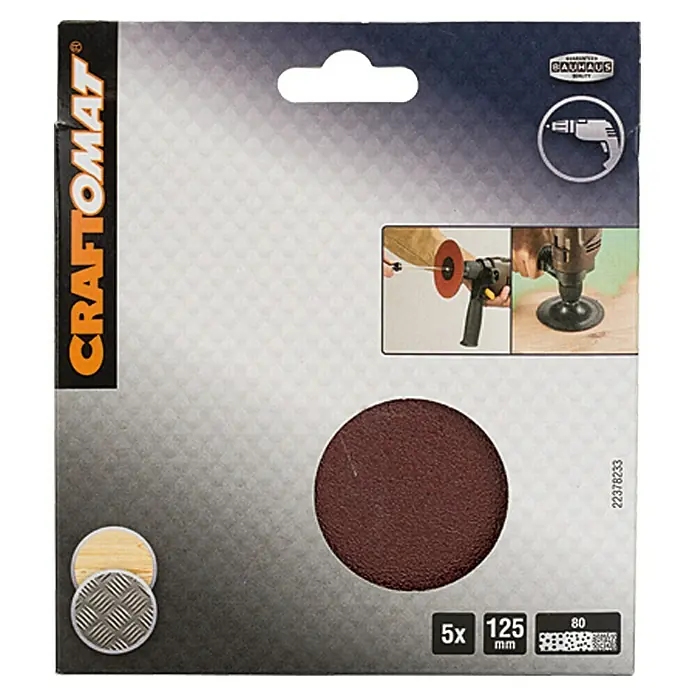 Craftomat Schleifpapier - Durchmesser: 125 mm, Körnung: 80, Passend für: Schleifteller 125 mm - Vorderansicht