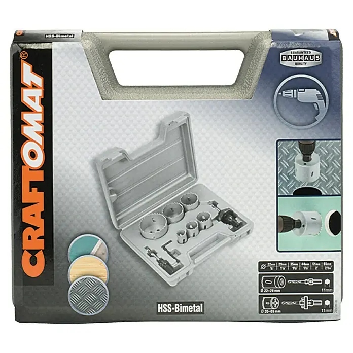 Craftomat Lochsägenkoffer - 9 -tlg., HSS-Bimetall - Vorderansicht