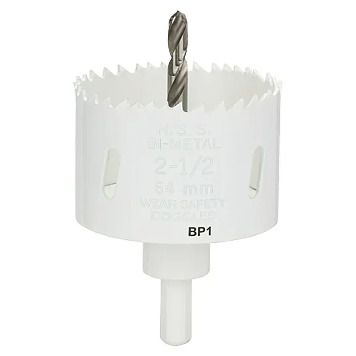 Craftomat Kruna za bušenje rupa u drvu - 64 mm, HSS bimetal, Promjer brtve: 10 mm HEX - Pogled sprijeda