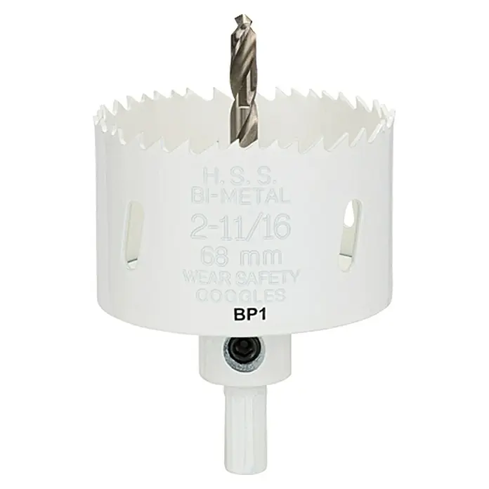 Craftomat Kruna za bušenje rupa u drvu - 68 mm, HSS bimetal, Promjer brtve: 10 mm HEX - Pogled sprijeda