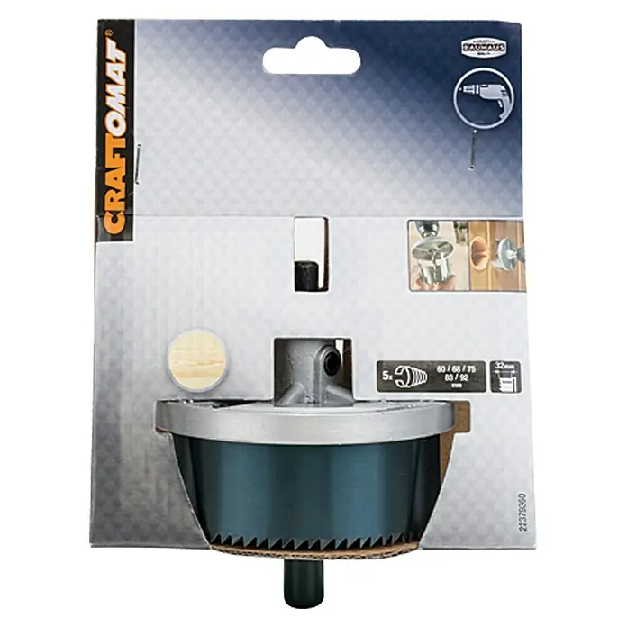 Craftomat Set kruna za izradu rupa - 60 mm - 92 mm, Čelik, Dubina reza: Maks. 32 mm - Pogled sprijeda