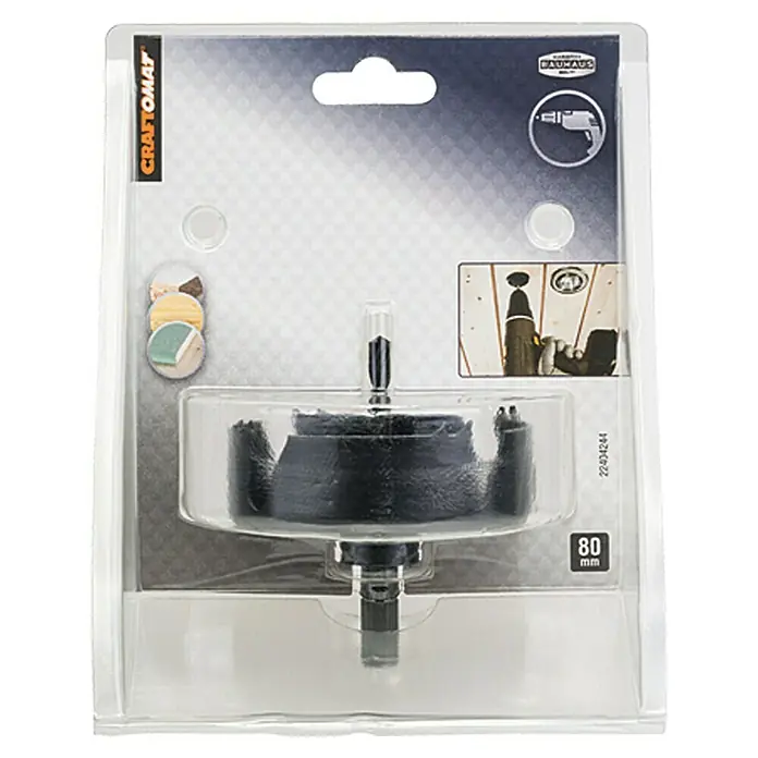 Craftomat Kruna za bušenje rupa u drvu - 80 mm, Promjer brtve: ¼″ Hex - Pogled sprijeda
