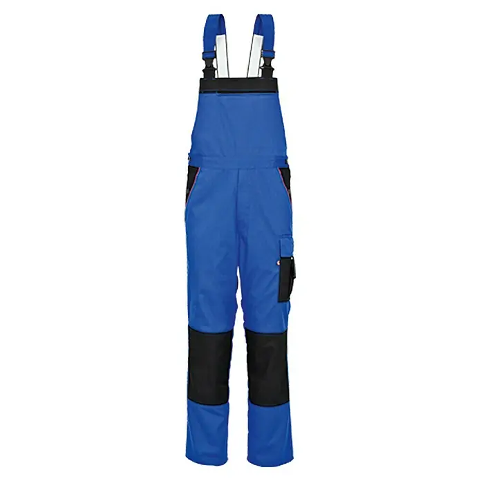 Latzhose - S 44/46, Kornblau/Schwarz, 65% Polyester; 35% Baumwolle - Vorderansicht