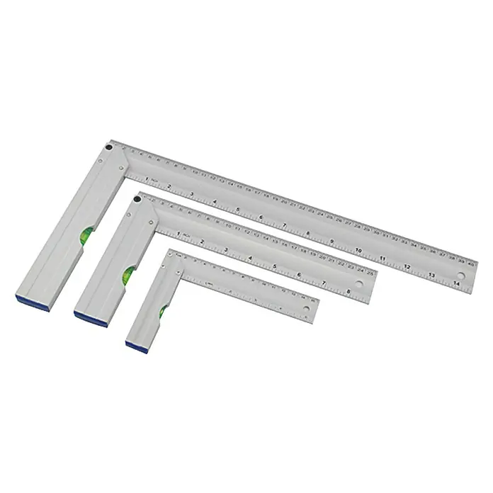 Alpha Tools Schreinerwinkel-Set - 3 -tlg., Aluminium, Wasserwaage im Griff - Vorderansicht
