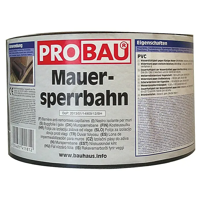 Probau Mauersperrbahn - 25 m x 11,5 cm x 1,2 mm, PVC - Vorderansicht