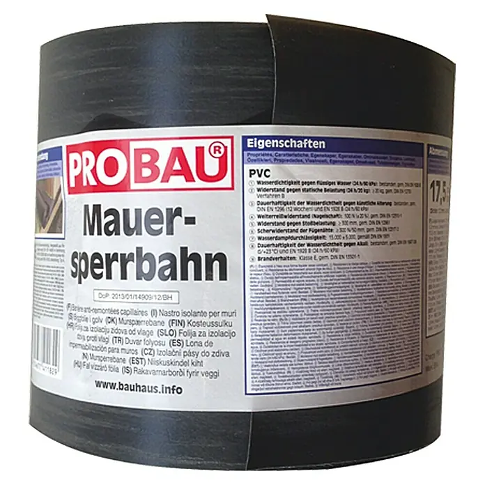 Probau Mauersperrbahn - 25 m x 17,5 cm x 1,2 mm, PVC - Vorderansicht