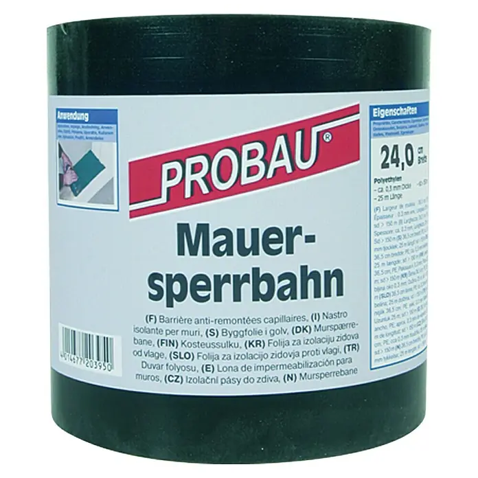 Probau Mauersperrbahn - 25 m x 24 cm x 1,2 mm, PVC - Vorderansicht