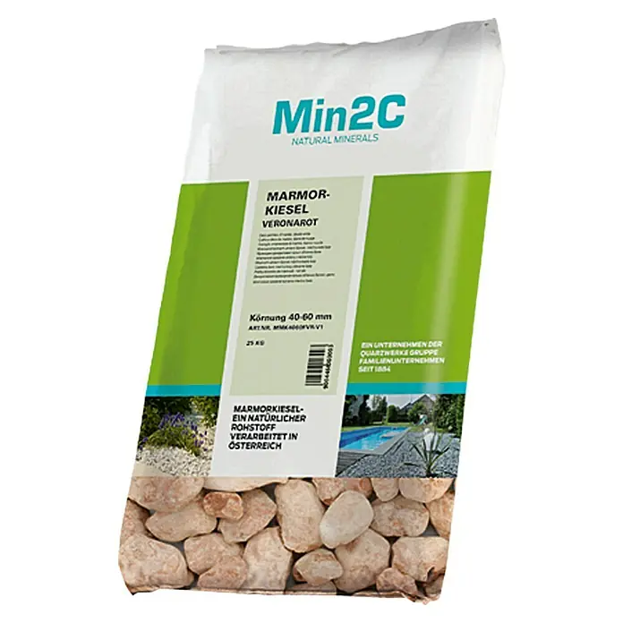 Min2C Ukrasni kamenčići - Verona crvene boje, Granulacija: 40 mm - 60 mm, 25 kg - Pogled sprijeda