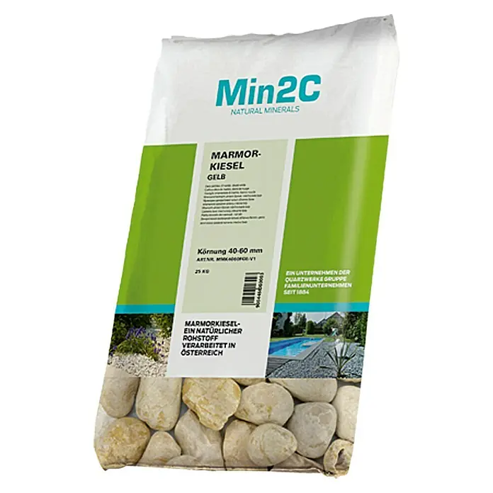 Min2C Ukrasni kamenčići - Žute boje, Granulacija: 40 mm - 60 mm, 25 kg - Pogled sprijeda