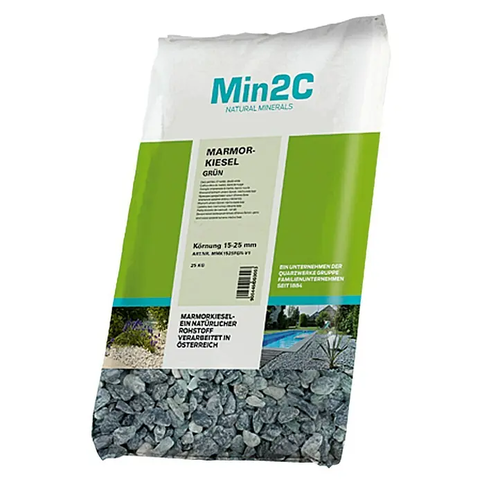 Min2C Ukrasni kamenčići - Zelene boje, Granulacija: 15 mm - 25 mm, 25 kg - Pogled sprijeda
