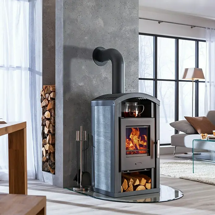 Wamsler Houtkachel Stella - 6 kW, Verwarmingscapaciteit: 132 m³, Bekleding: Natuursteen, Gietijzergrijs